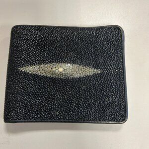 Genuine Stingray Skin Leather black/silver/grey bifold trifold wallet